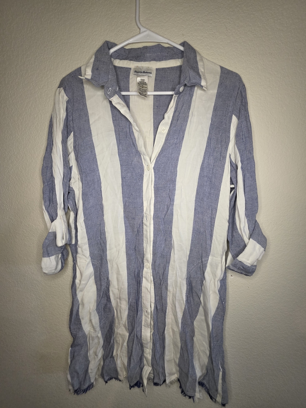 Tommy Bahama Blue and White Vertical Stripe Button-Down Shirt